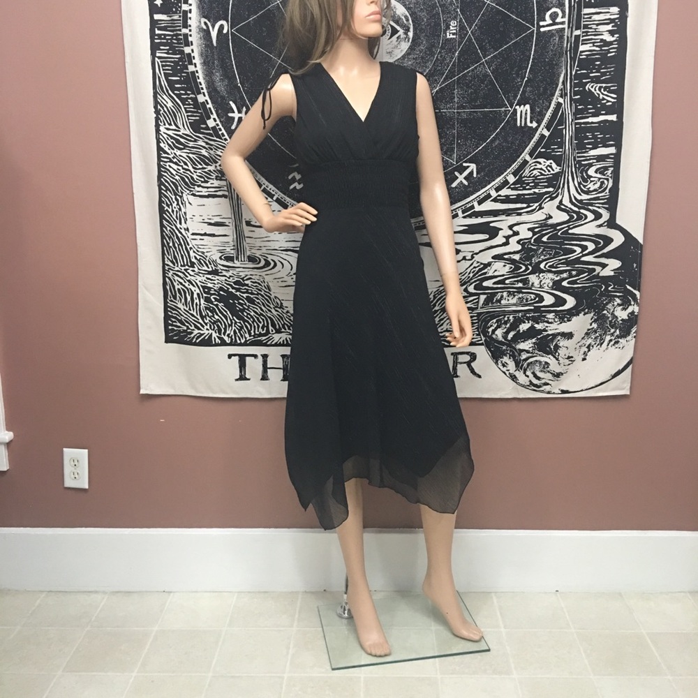 NEW Bisou Bisou Black Silver Sleeveless Midi Dress